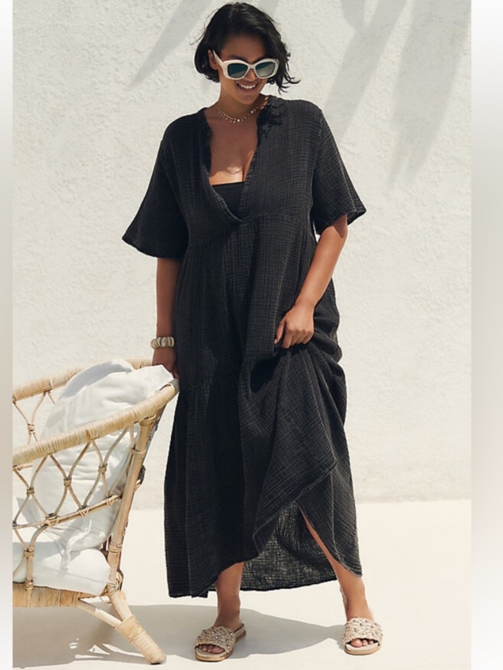 2X Celandine Anthropologie The Kallie Flowy Gauze Midi Dress